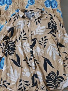 Beige Floral Print Button-Up Tunic