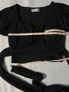 Black Puff Sleeve Wrap Crop Top