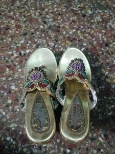 Embellished Gold Flat Sandals