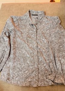 Stylish Leaf Print Button-Up Blouse