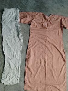 Peach Kurta Set with White Pants
