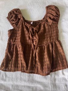 Chic Brown Textured Tie-Front Top