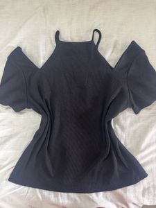 SF Jeans Co Black Ribbed Cut-Out Shoulder Top | XL