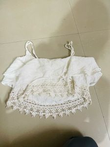 White Lace Trimmed Crop Top