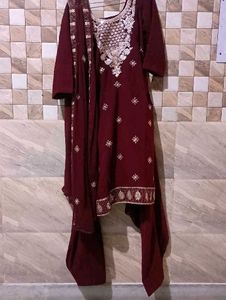 Maroon Embroidered Kurta Set