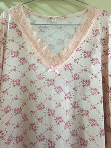 Floral Print Nightgown with Lace Trim