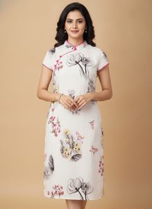 Elegant Floral Print dress with Chinese collar, Si