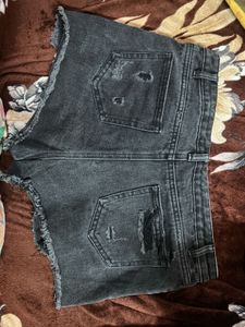 Distressed Black Denim Shorts