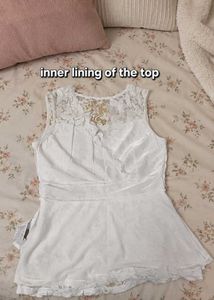 Elegant White Lace Sleeveless Top little deep neck