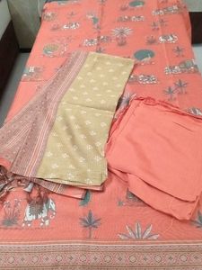 Unsttiched Suit with Elephant &amp; Peacock Print