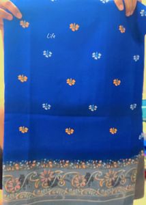 Vibrant Blue Saree with Floral Border
