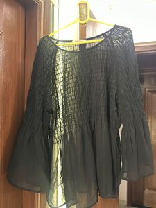 Chic Black sheer Smocked Blouse