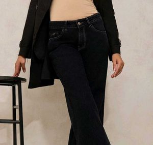 Black Wide Leg Denim Trouser