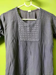 🔥Buy1get1🔥Grey Classic Cotton Kurta Top✅