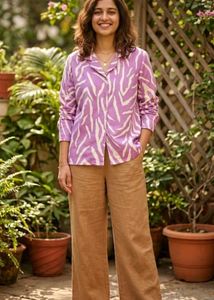 Purple Zebra Print Button-Up Shirt