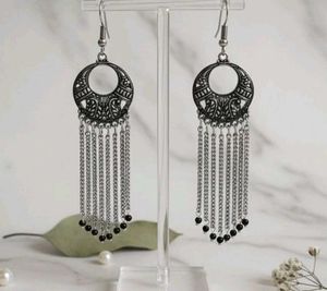 Boho Silver Tone Tassel Earrings