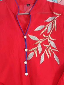 Red Embroidered Kurta