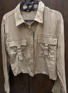 Stylish Taupe Utility Cropped Shirt