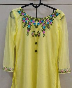 Yellow Embroidered Kurta Set with Dupatta