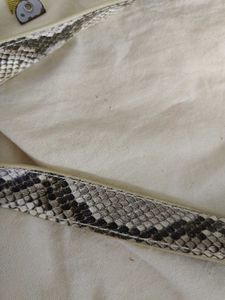 Denim Shoulder Bag with Snake Print Accent