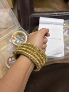 Elegant Gold Bangles with Mirror Work