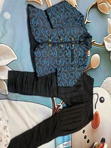Stylish Blue &amp; Black Brocade Ethnic Jacket