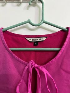 Chic Pink Sheer Blouse with Tie Neck