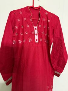 🆕 Red Embroidered Kurti Set