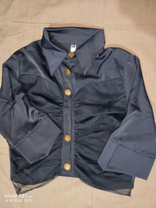 Navy Satin Ruched Top 💙