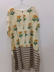 Floral Kurti with Striped Hem