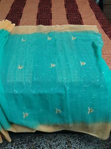 Beautiful Teal &amp; Gold Saree