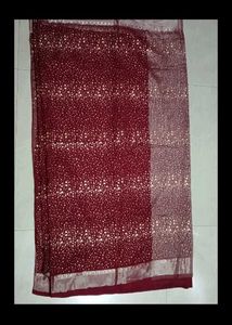 Elegant Maroon Saree with Silver Motifs