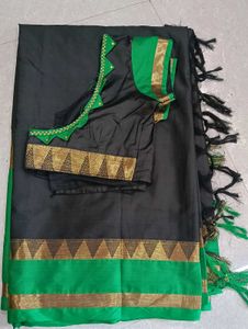 Elegant Black Saree with Green Blouse