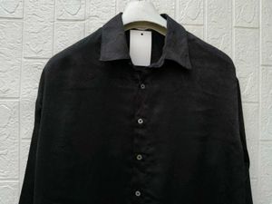 Korean Chic silk Black Textured Button-Up Shirt