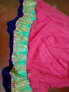 Elegant Red &amp; Teal Embroidered Gown