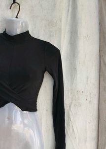 Black Long Sleeve Wrap Crop Top