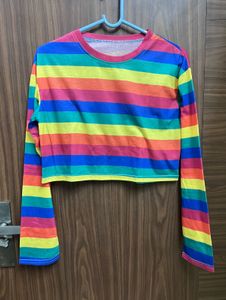 Rainbow Stripe Cropped Long Sleeve Top