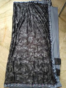 Party wear Lycra saree half grey n black