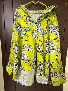 Lime Green Leopard Print Button-Up Shirt