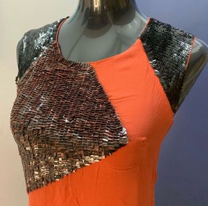 Sparkly Sequin Panel Orange Dress