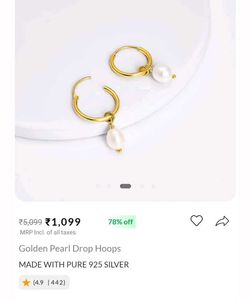 Golden Pearl Drop Hoop Earrings
