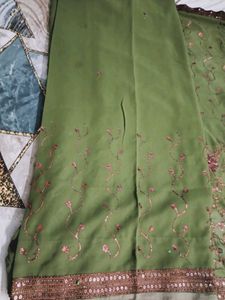 Beautiful Green Embroidered Saree