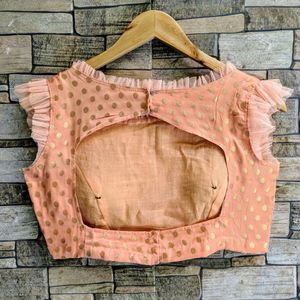 Peach Polka Dot Blouse with Ruffle Sleeves