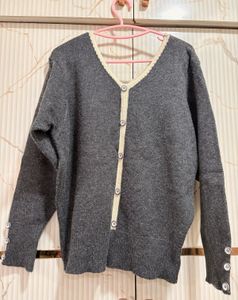 Gray Knit Buttoned Cardigan