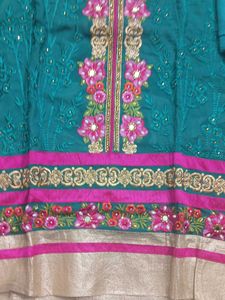 unstitched Embroidered Teal Kurta Set with Dupatta