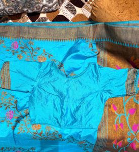 Beautiful Blue Silk Saree with Blouse