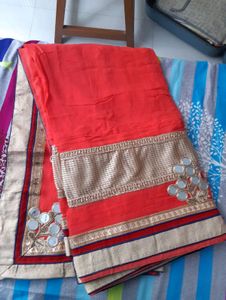 Heavy Saree With Mirror Work
