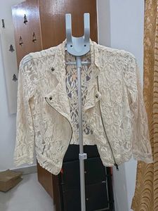 Mango casual Cream Lace Biker Jacket
