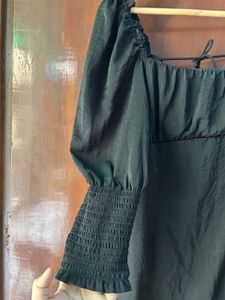 Black Mini Backless Dress with Puff Sleeves
