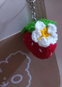 Crocheted Strawberry Keychain